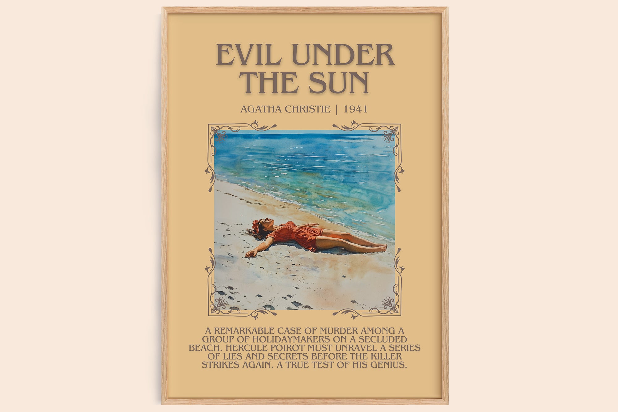 Evil Under the Sun minimalist book poster by Agatha Christie – framed literary art print