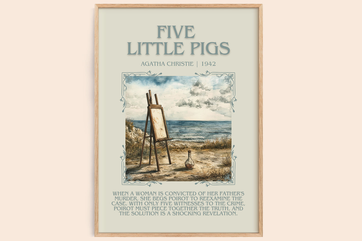 Five Little Pigs minimalist book poster by Agatha Christie – framed literary art print