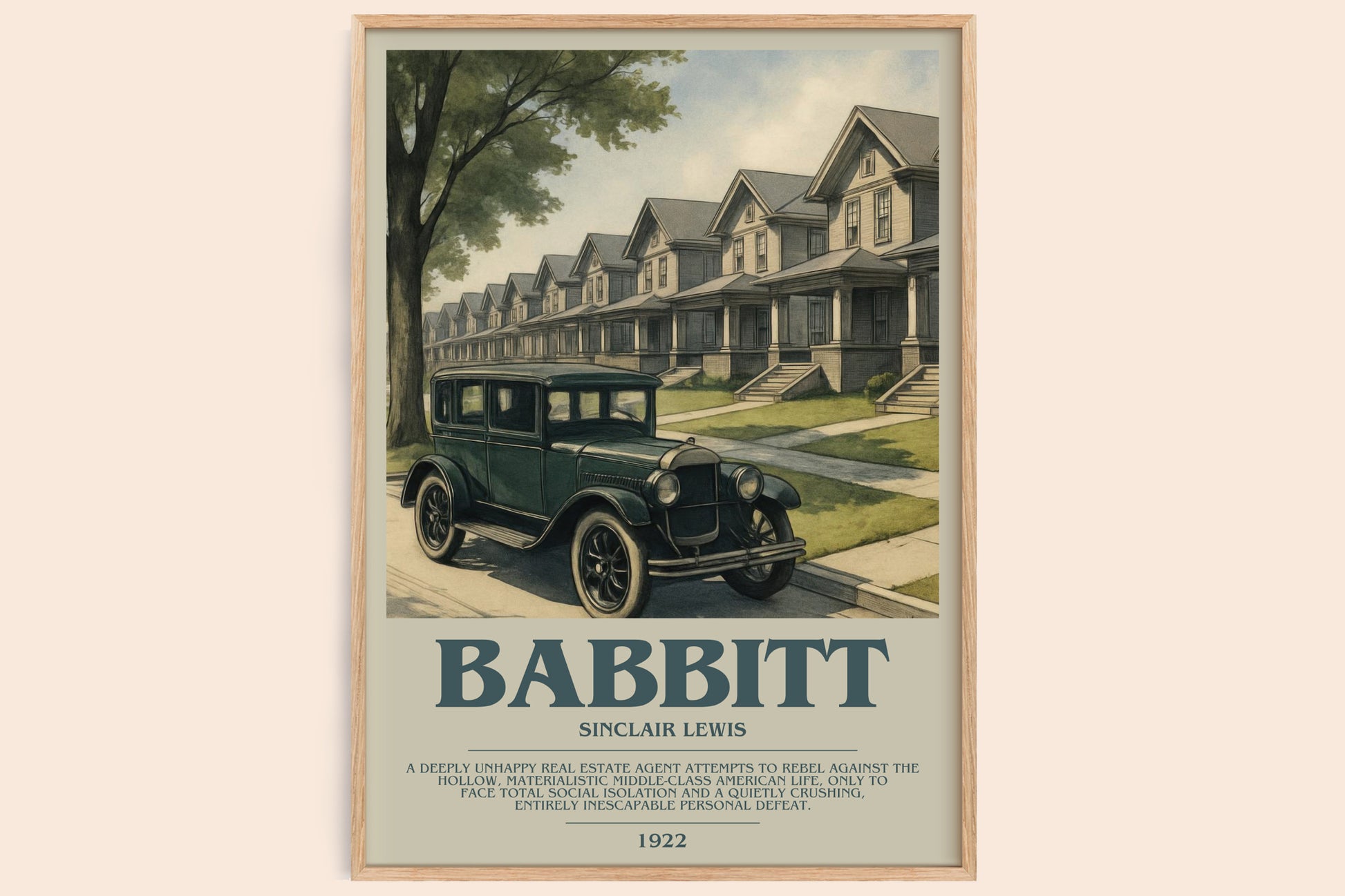 Babbitt bookish book poster by Sinclair Lewis – framed literary art print