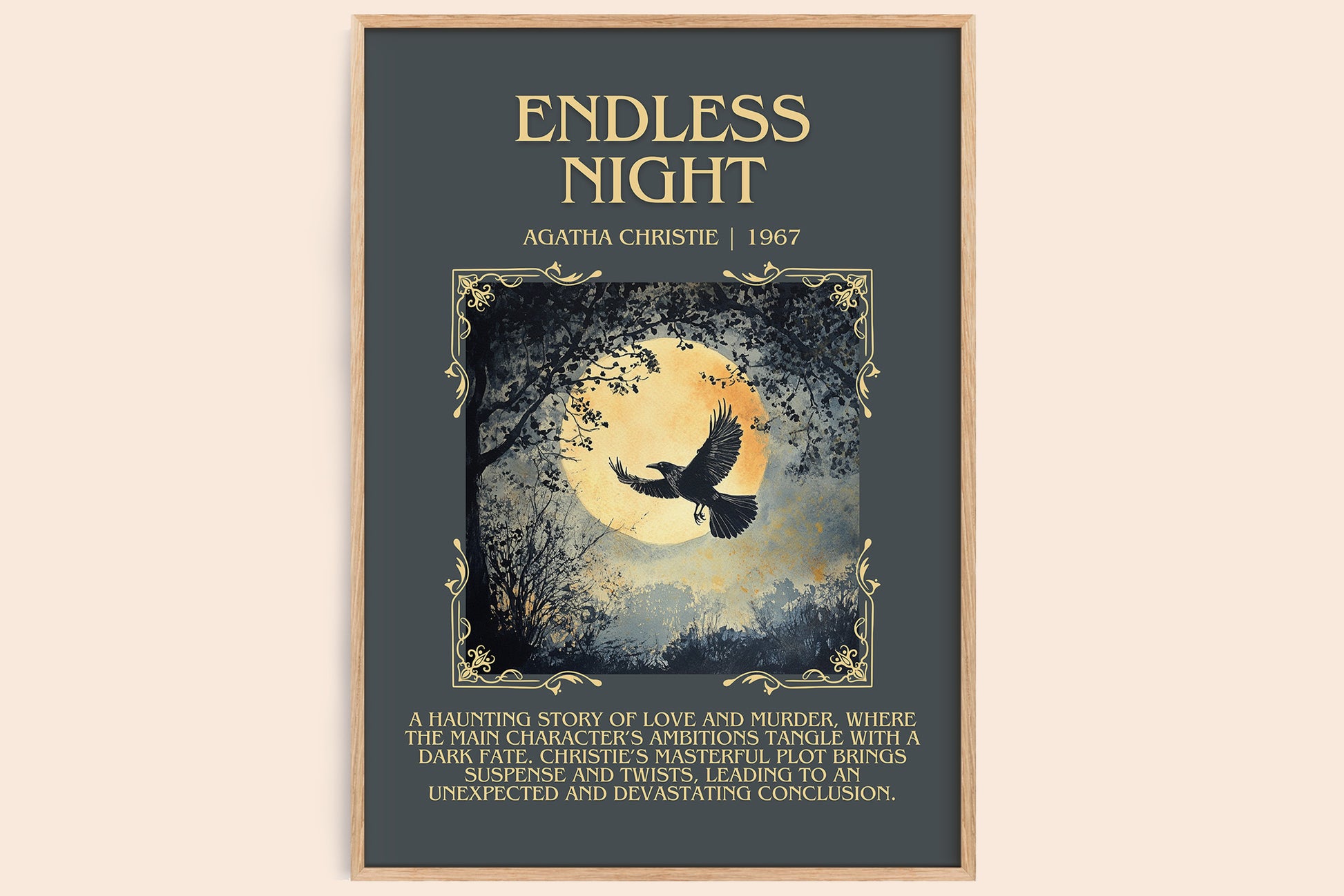 Endless Night minimalist book poster by Agatha Christie – framed literary art print