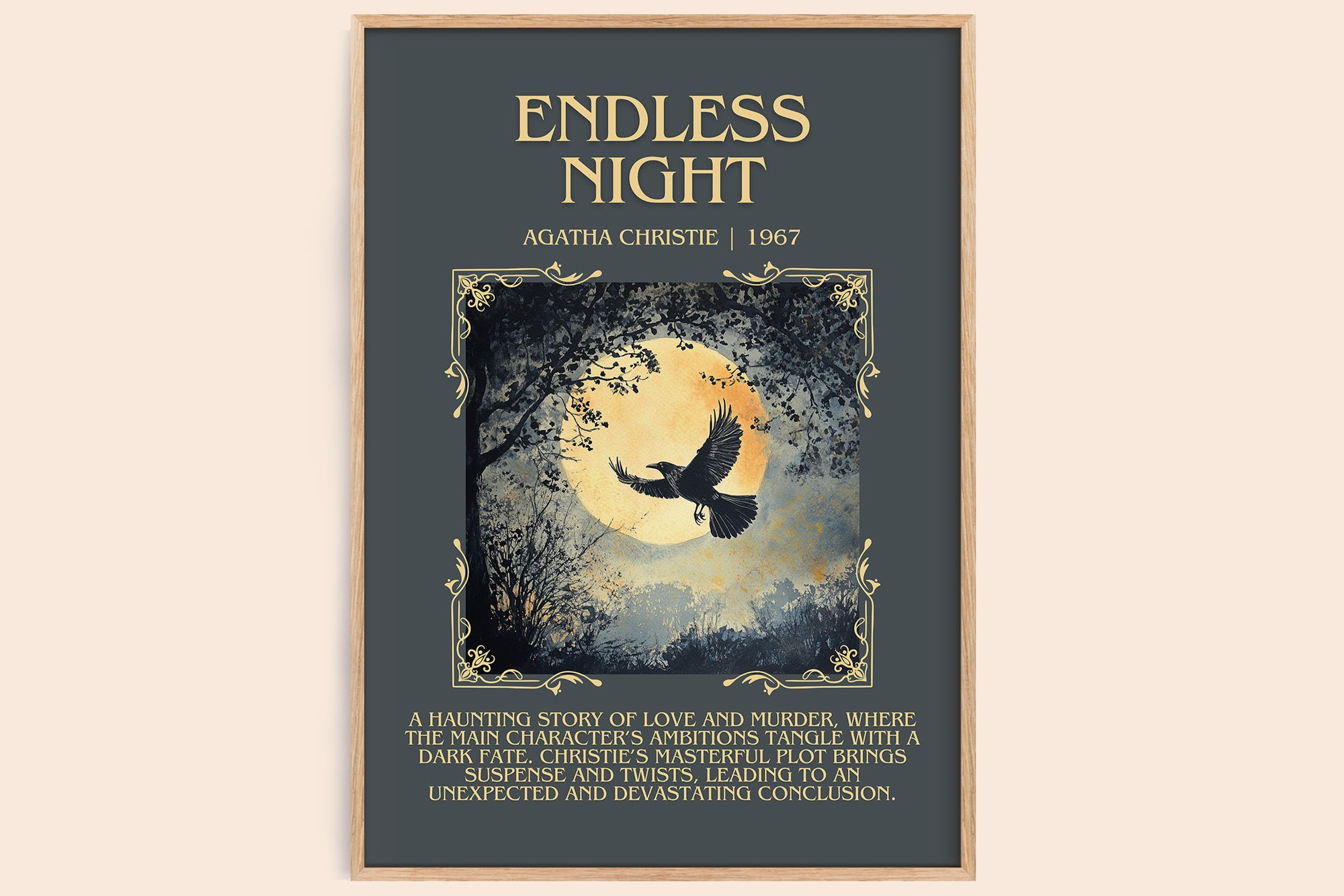 Endless Night minimalist book poster by Agatha Christie – framed literary art print