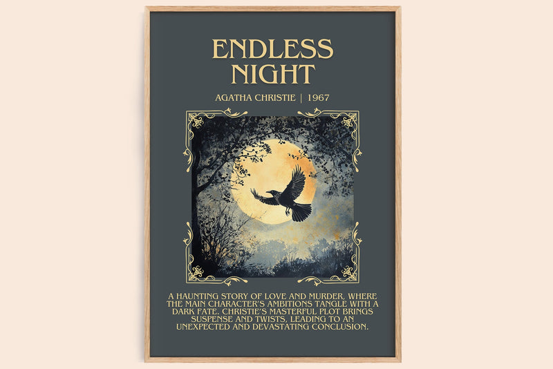 Endless Night minimalist book poster by Agatha Christie – framed literary art print