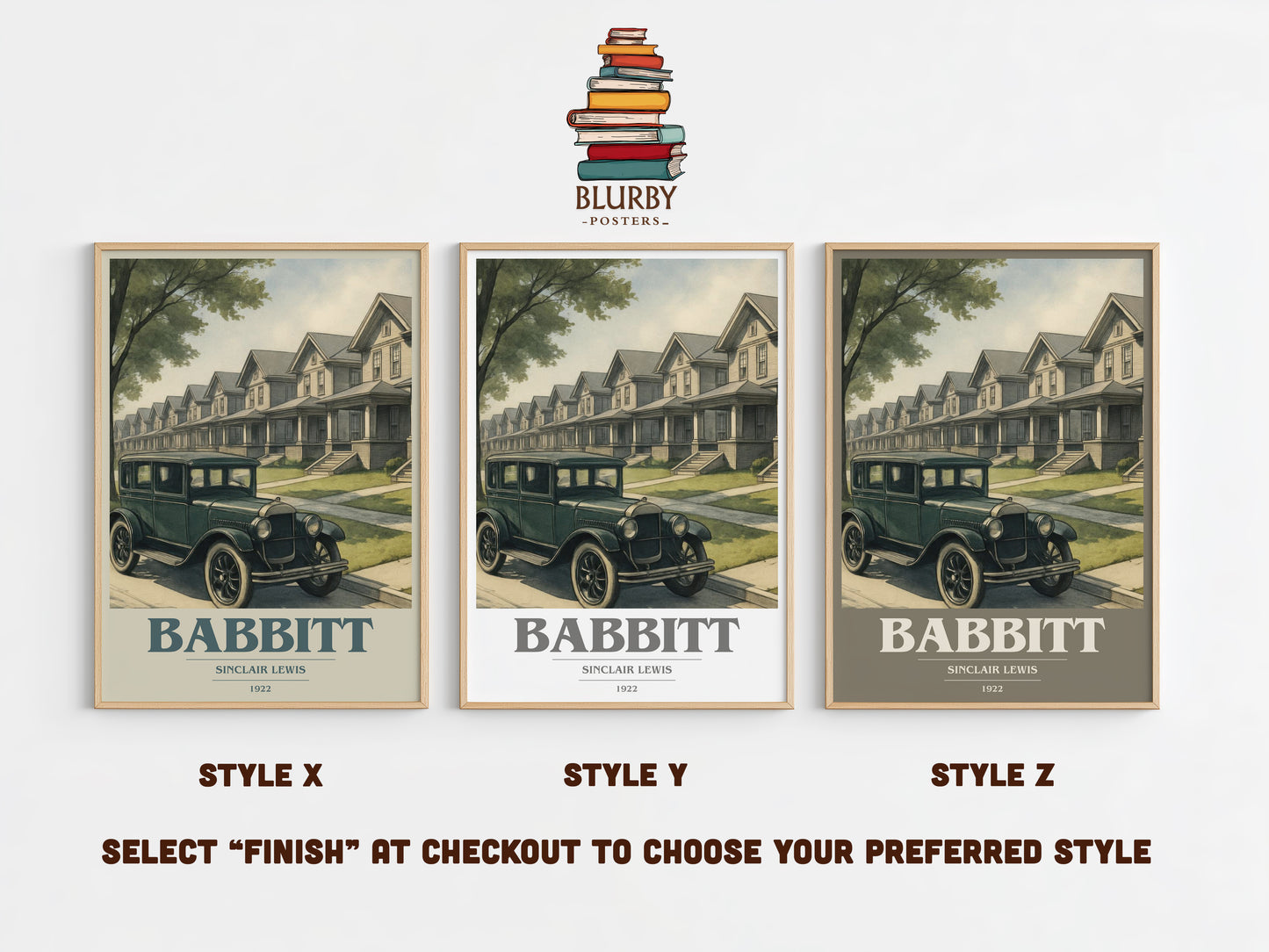 Babbitt book cover print in frame leaning in hallway – satire wall art