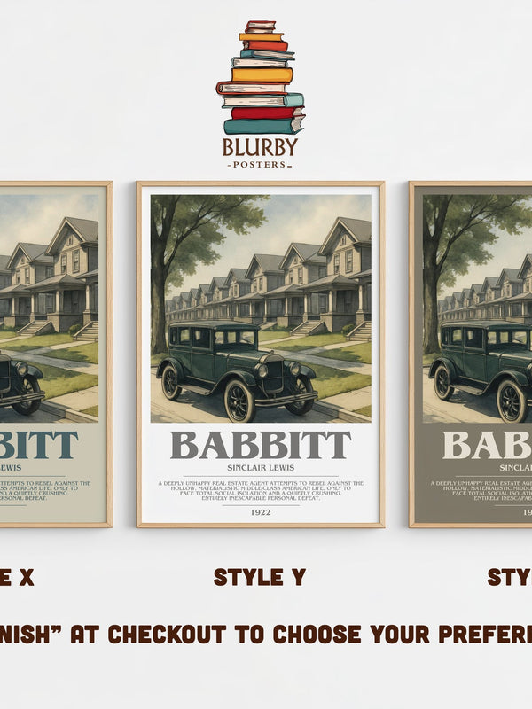 Babbitt bookish print in frame leaning in hallway – satire wall art