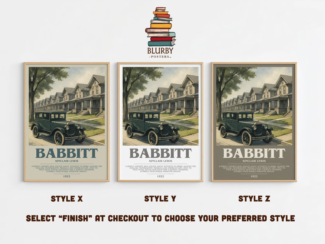Babbitt bookish print in frame leaning in hallway – satire wall art (mockup)