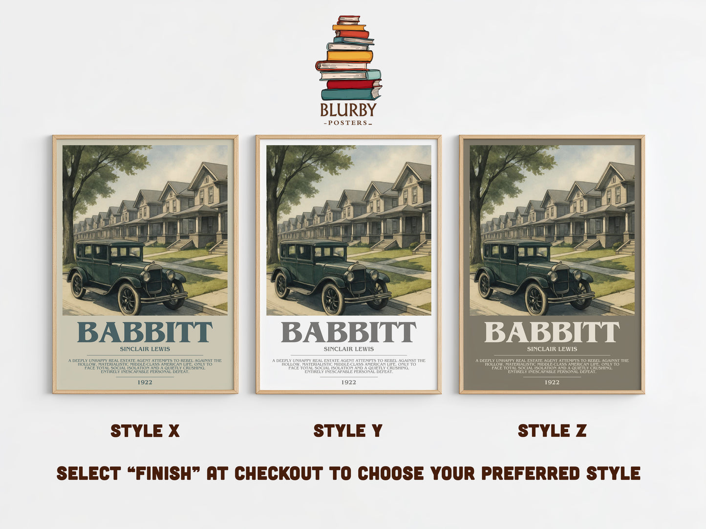 Babbitt bookish print in frame leaning in hallway – satire wall art