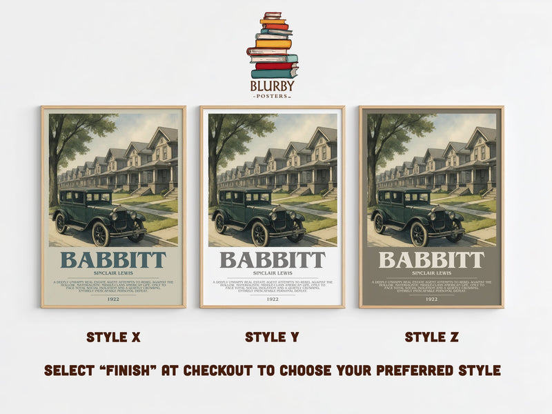 Babbitt bookish print in frame leaning in hallway – satire wall art