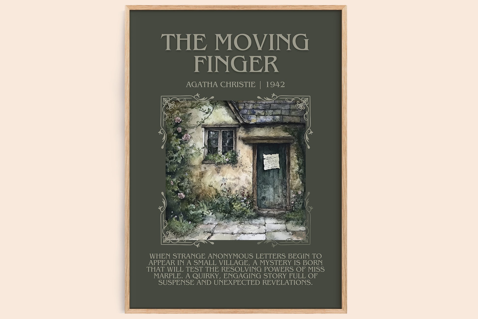 The Moving Finger minimalist book poster by Agatha Christie – framed literary art print