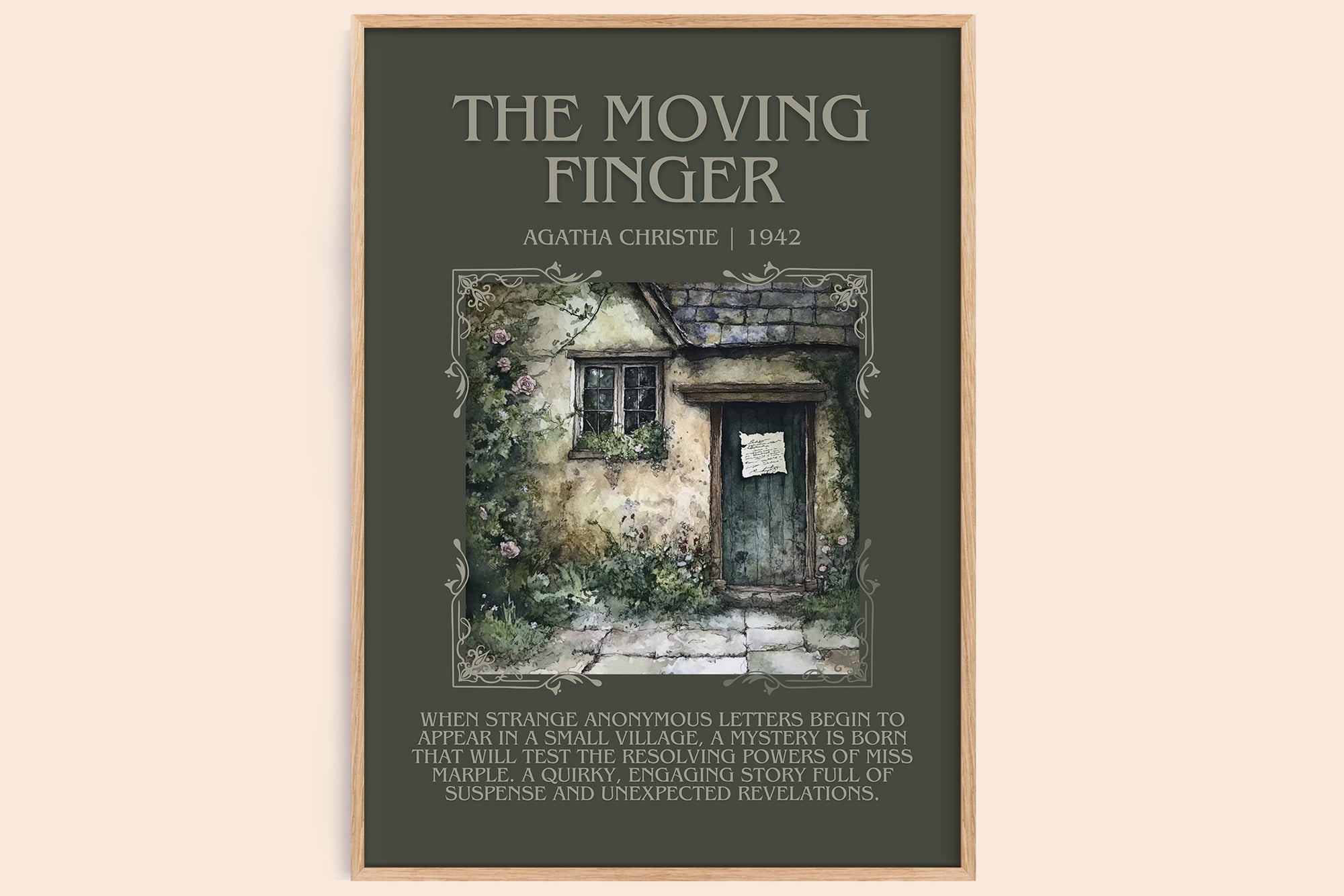 The Moving Finger minimalist book poster by Agatha Christie – framed literary art print