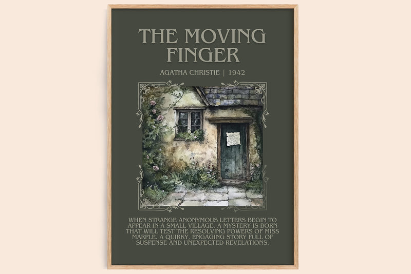 The Moving Finger minimalist book poster by Agatha Christie – framed literary art print