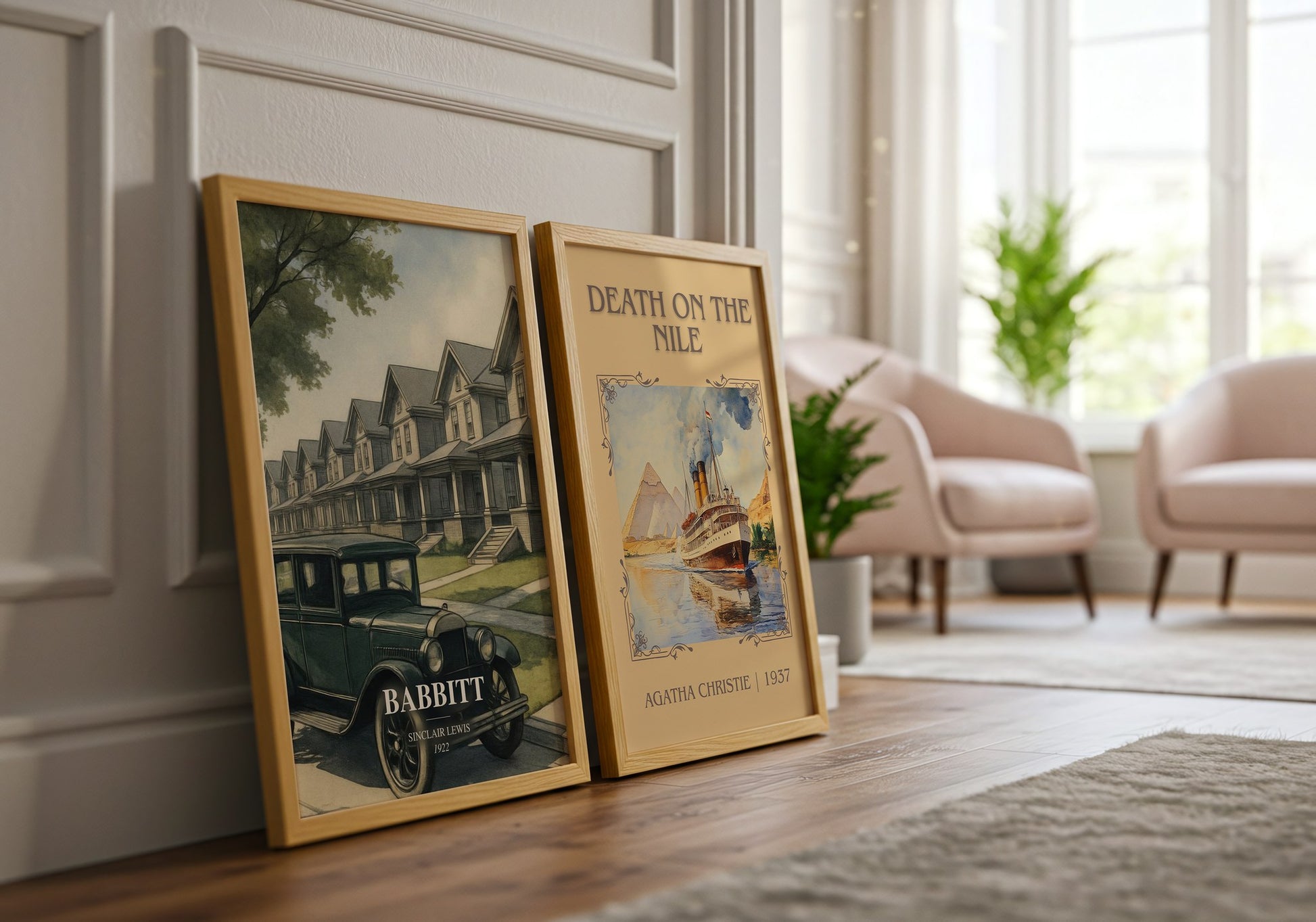 Babbitt watercolour print framed by window – literary home decor