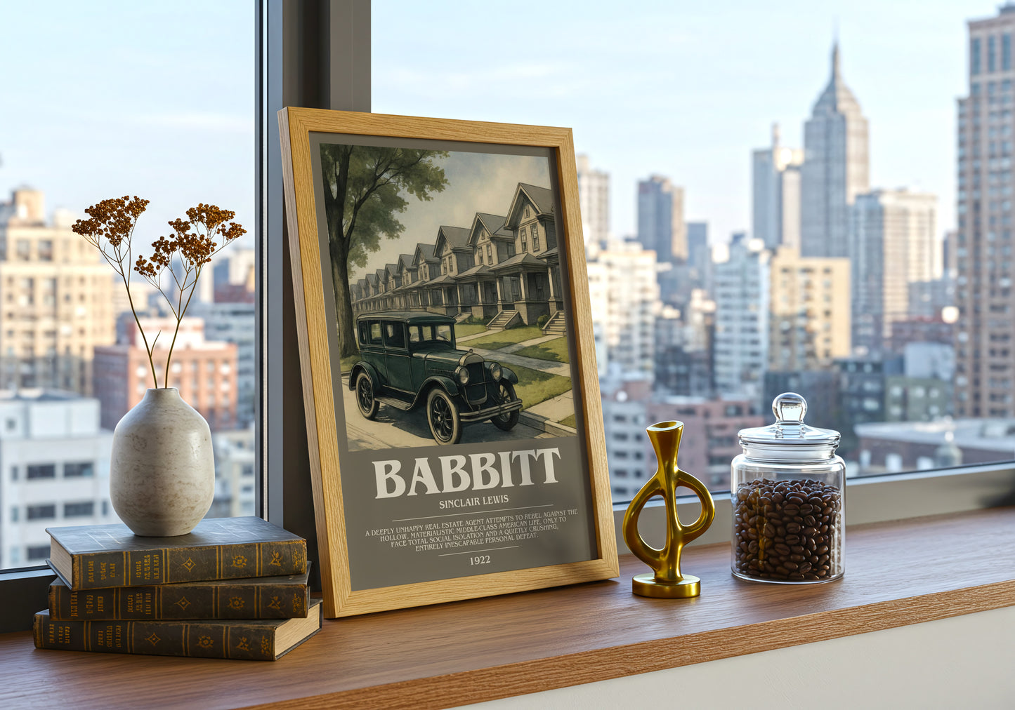 Babbitt bookish print framed by window – literary home decor