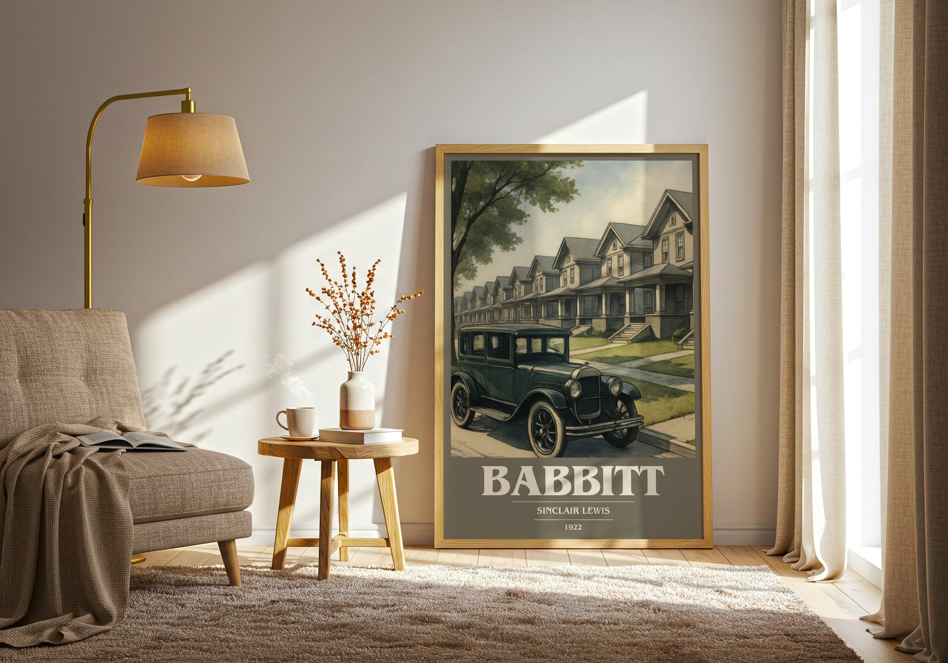 Babbitt book cover print on bookshelf – Sinclair Lewis fan gift