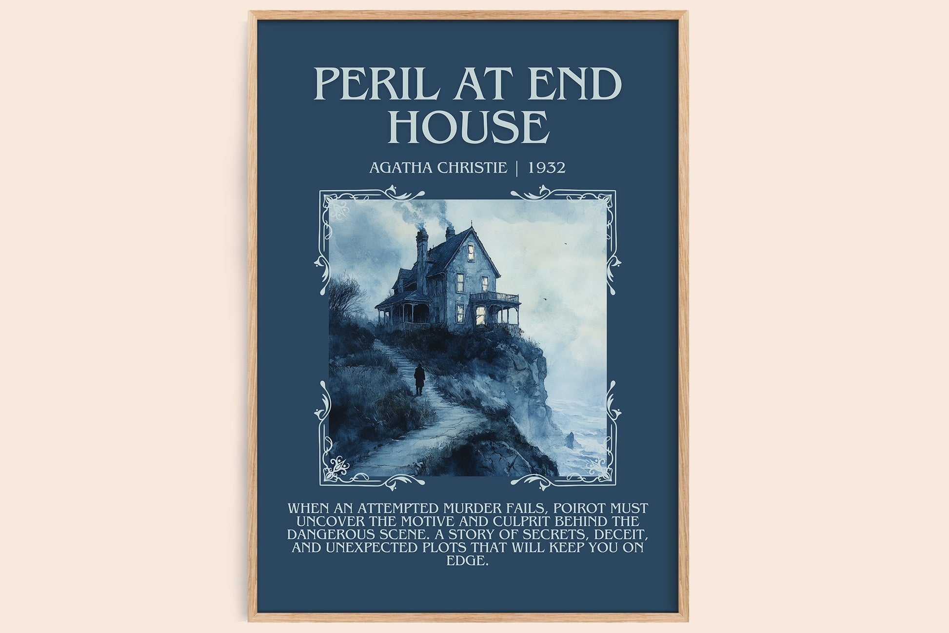 Peril at End House minimalist book poster by Agatha Christie – framed literary art print