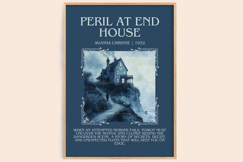 Peril at End House minimalist book poster by Agatha Christie – framed literary art print