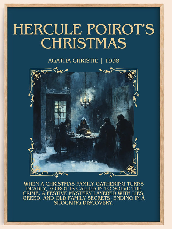 Hercule Poirot's Christmas minimalist book poster by Agatha Christie – framed literary art print