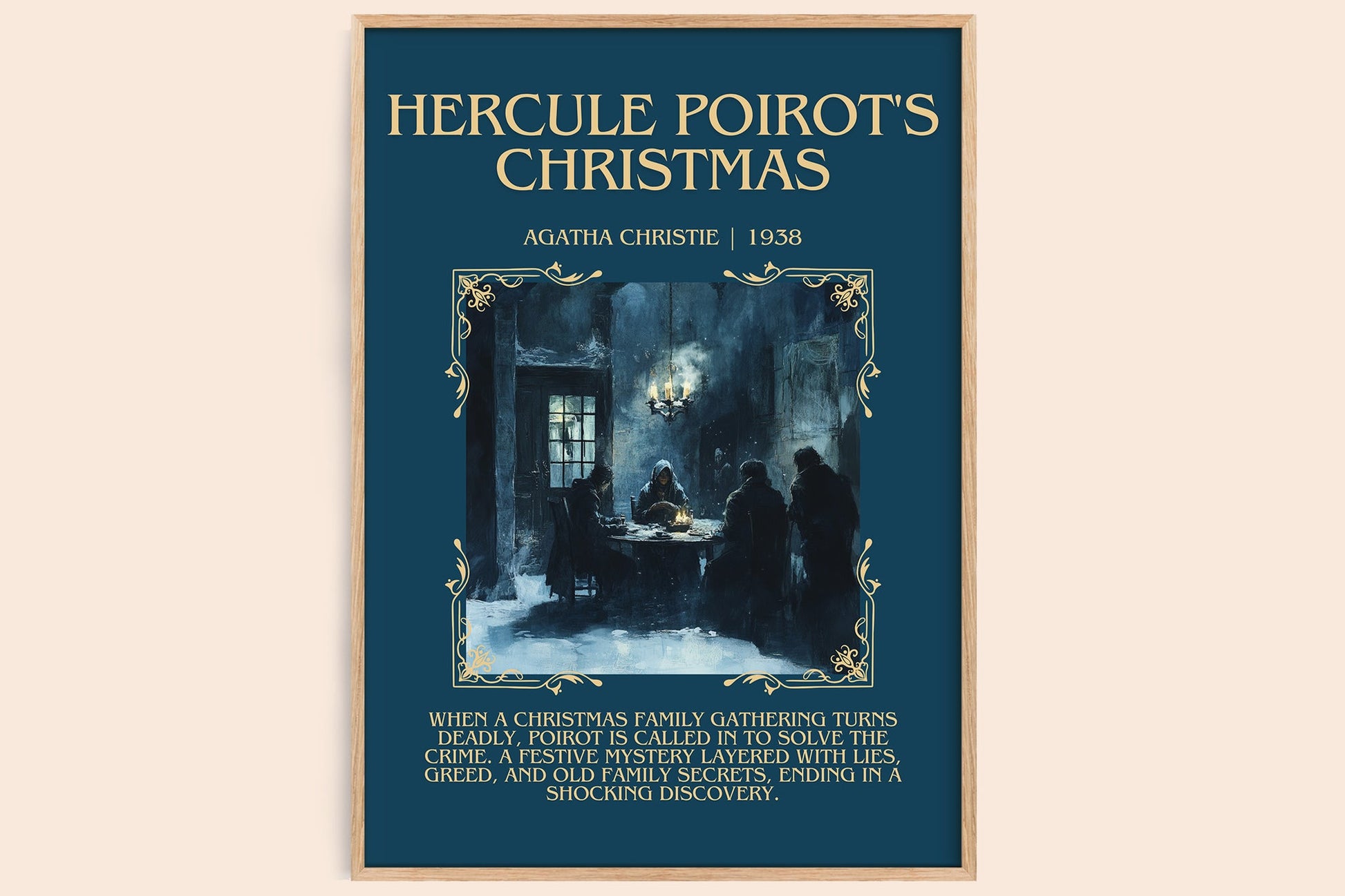 Hercule Poirot's Christmas minimalist book poster by Agatha Christie – framed literary art print