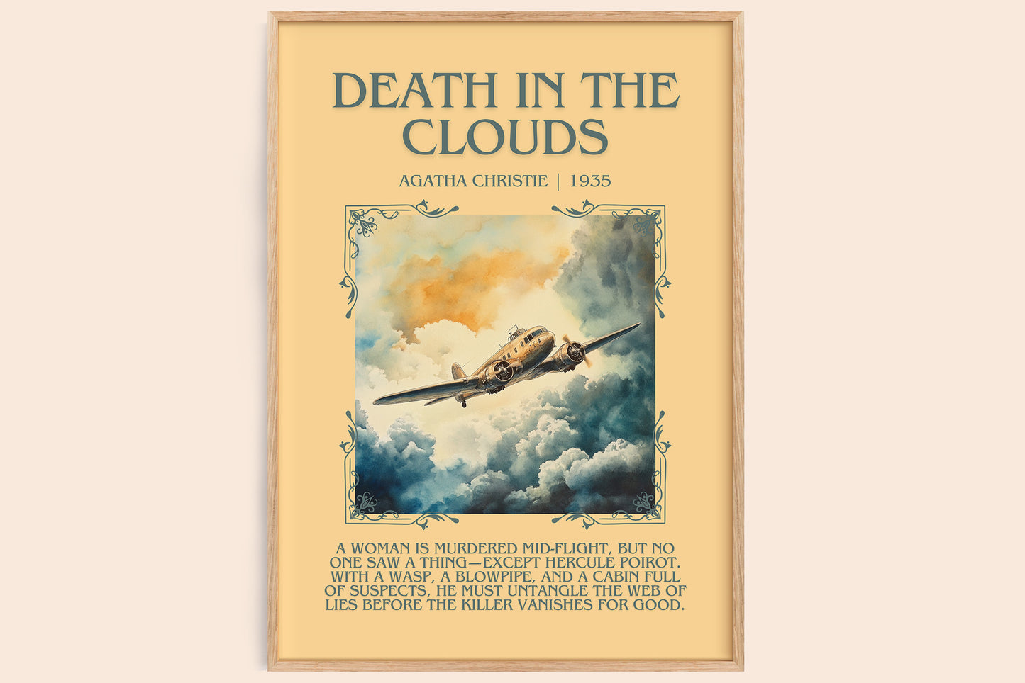 Death in the Clouds minimalist book poster by Agatha Christie – framed literary art print