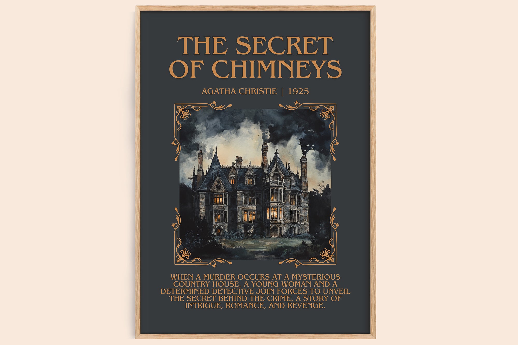 The Secret of Chimneys minimalist book poster by Agatha Christie – framed literary art print