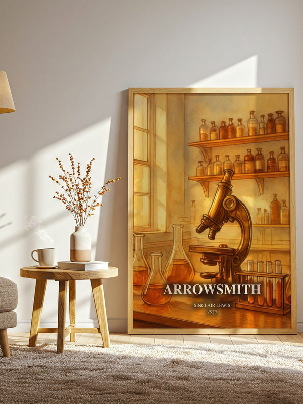 Arrowsmith watercolour print in frame leaning in hallway – satire wall art