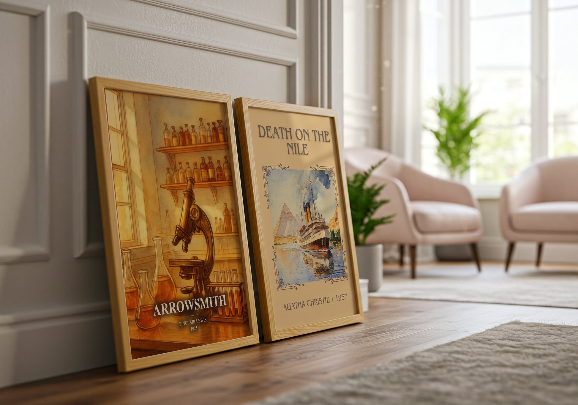 Arrowsmith watercolour print framed by window – literary home decor
