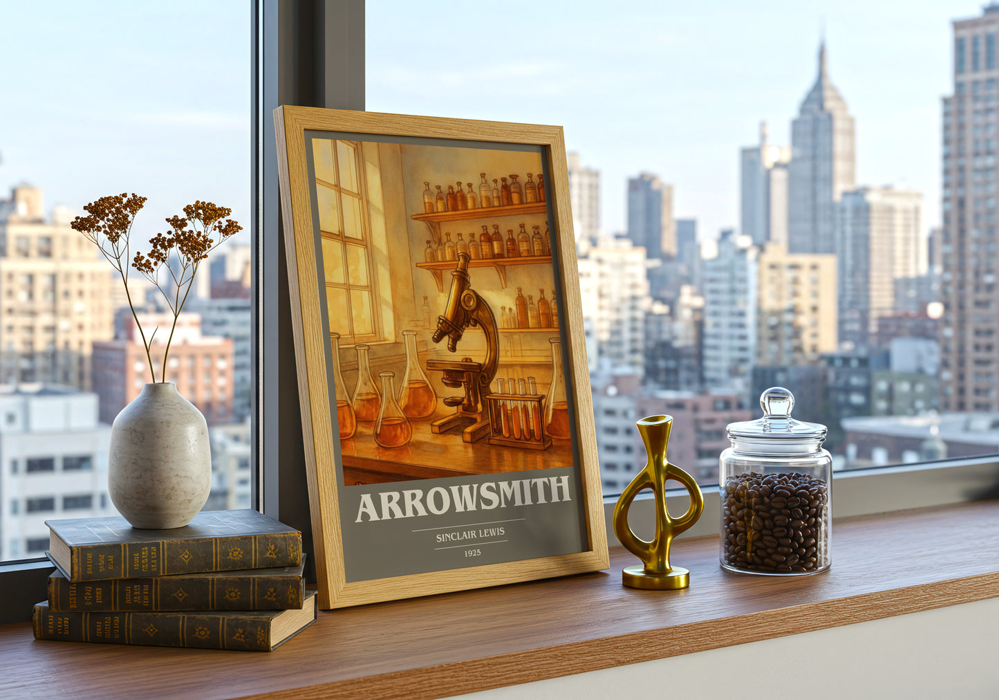Arrowsmith book cover print framed by window – literary home decor