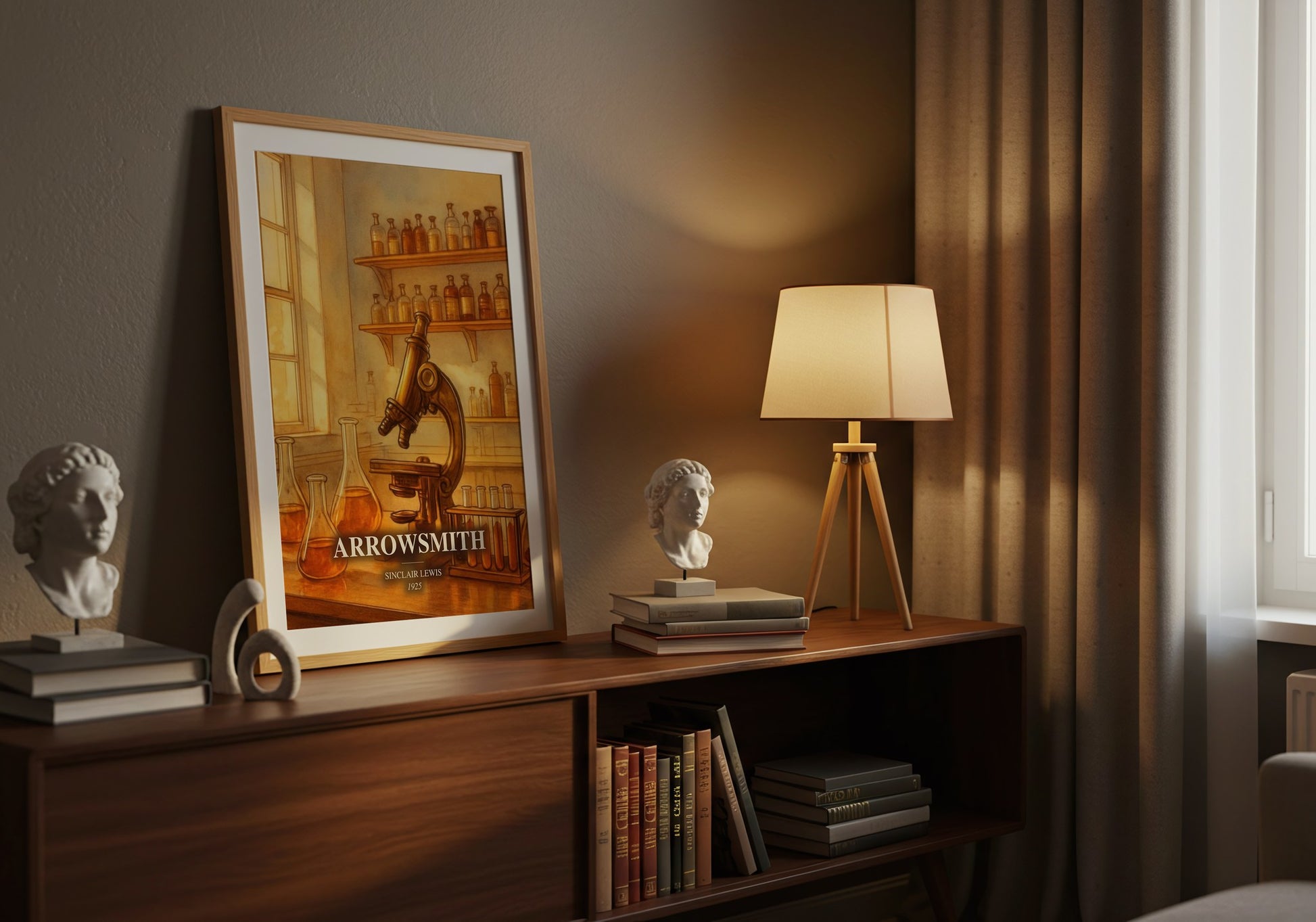 Arrowsmith watercolour print on bookshelf – Sinclair Lewis fan gift