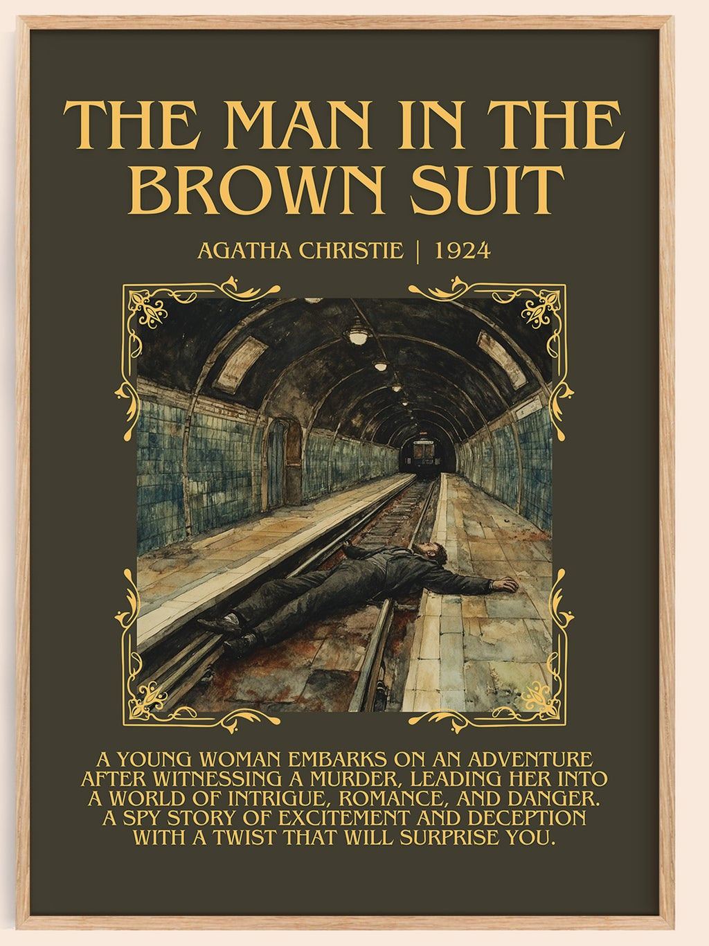 The Man in the Brown Suit minimalist book poster by Agatha Christie – framed literary art print