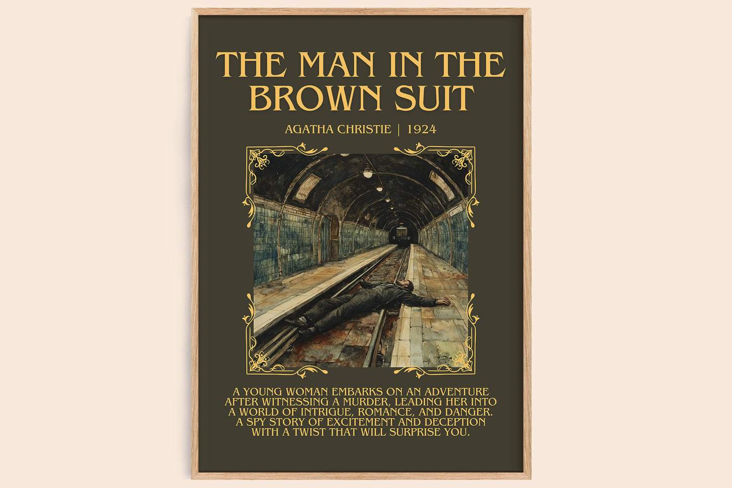 The Man in the Brown Suit minimalist book poster by Agatha Christie – framed literary art print
