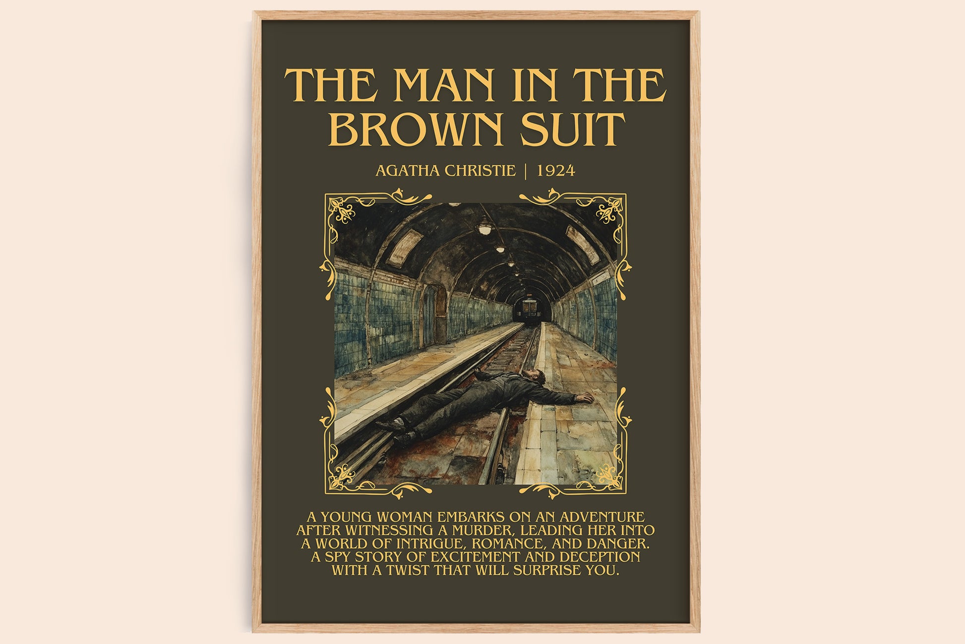 The Man in the Brown Suit minimalist book poster by Agatha Christie – framed literary art print