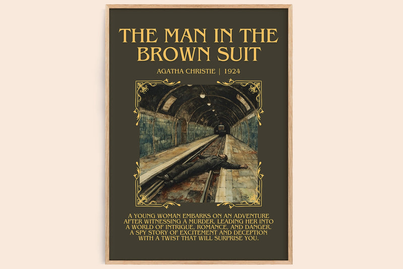 The Man in the Brown Suit minimalist book poster by Agatha Christie – framed literary art print