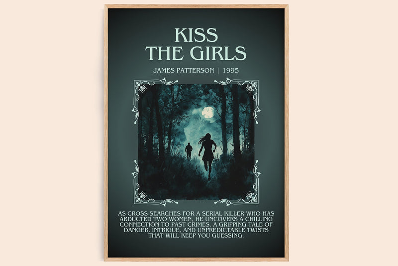 Kiss the Girls minimalist book poster by James Patterson – framed literary art print