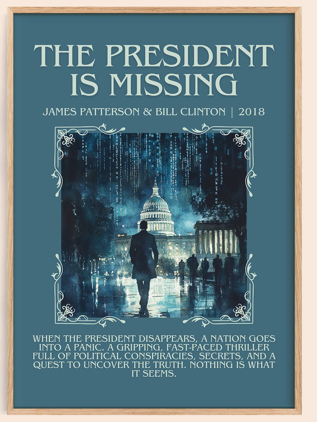 The President Is Missing minimalist book poster by James Patterson – framed literary art print