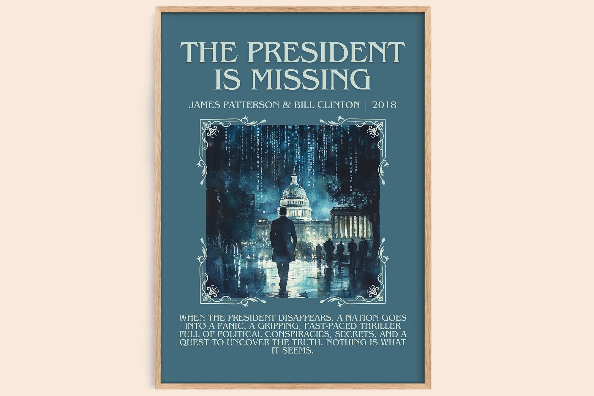 The President Is Missing minimalist book poster by James Patterson – framed literary art print