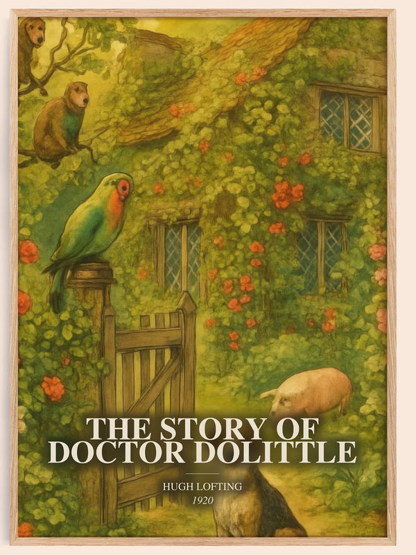 The Story Of Doctor Dolittle watercolour book poster by Hugh Lofting – framed literary art print