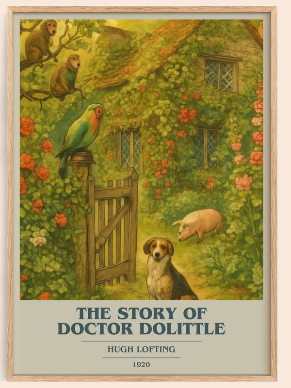 The Story Of Doctor Dolittle book cover book poster by Hugh Lofting – framed literary art print