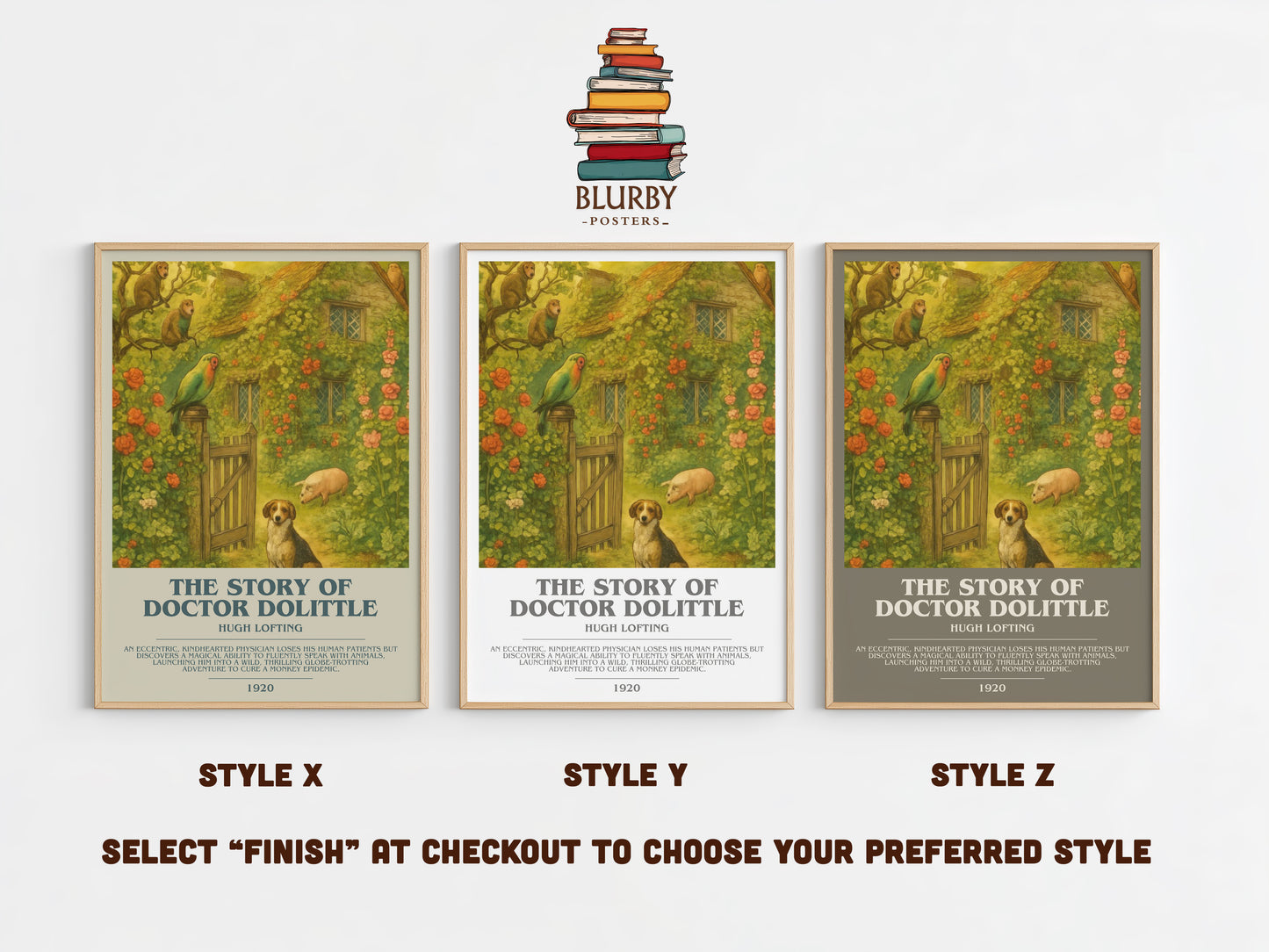 The Story Of Doctor Dolittle bookish print in frame leaning in hallway – childrens wall art