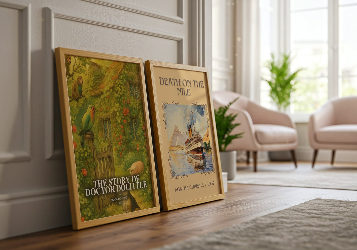 The Story Of Doctor Dolittle watercolour print framed by window – literary home decor