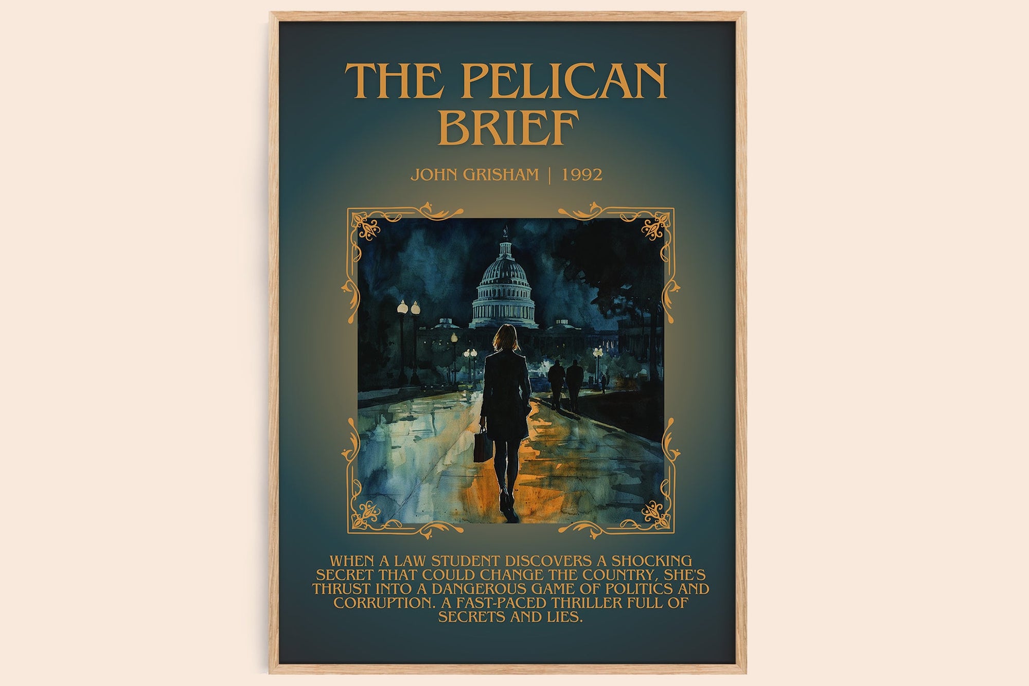 The Pelican Brief minimalist book poster by John Grisham – framed literary art print