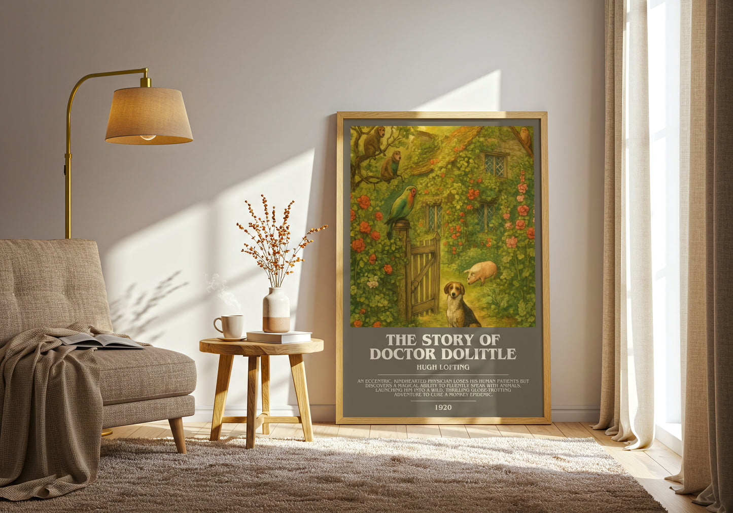 The Story Of Doctor Dolittle bookish print on bookshelf – Hugh Lofting fan gift