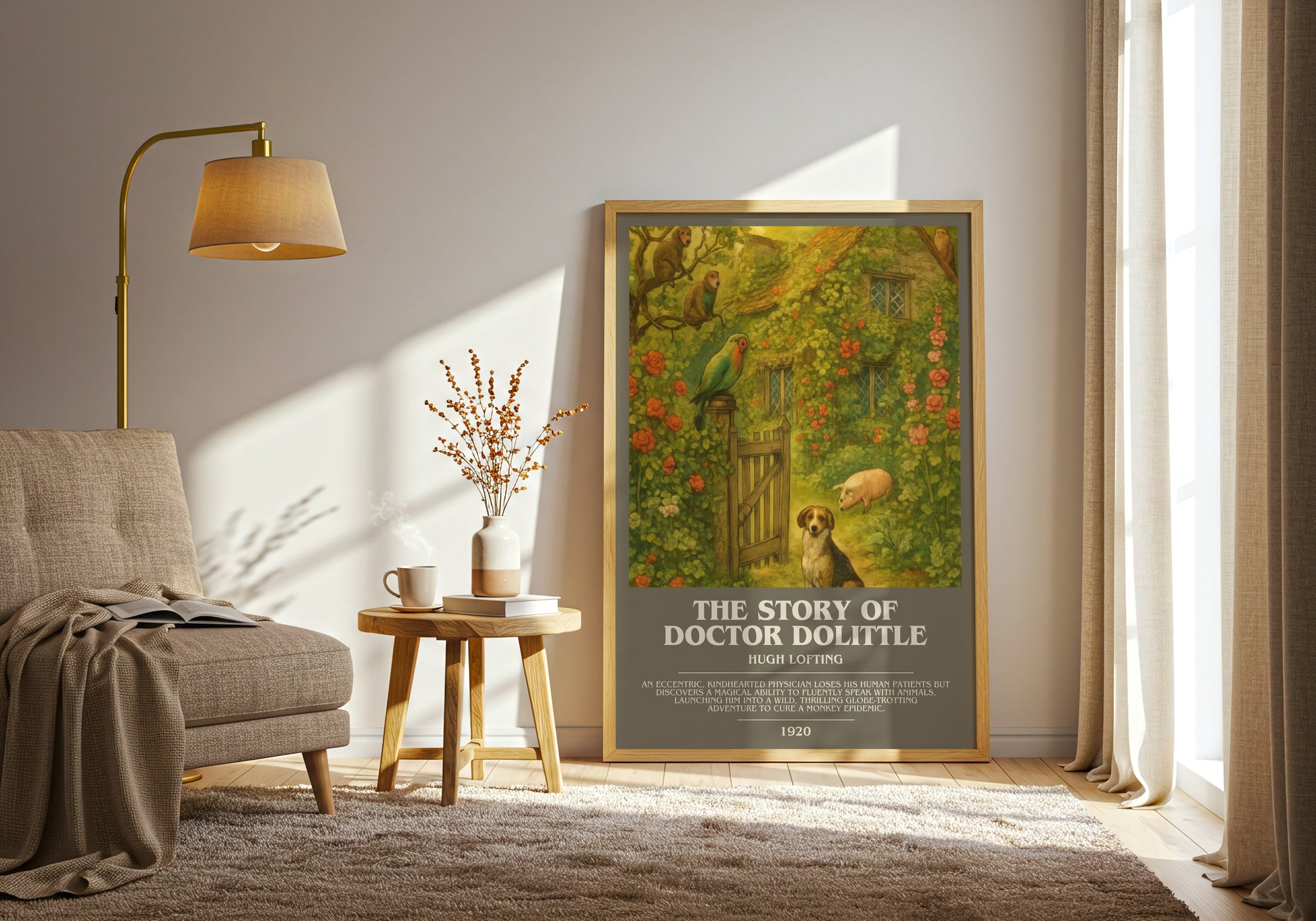 The Story Of Doctor Dolittle bookish print on bookshelf – Hugh Lofting fan gift