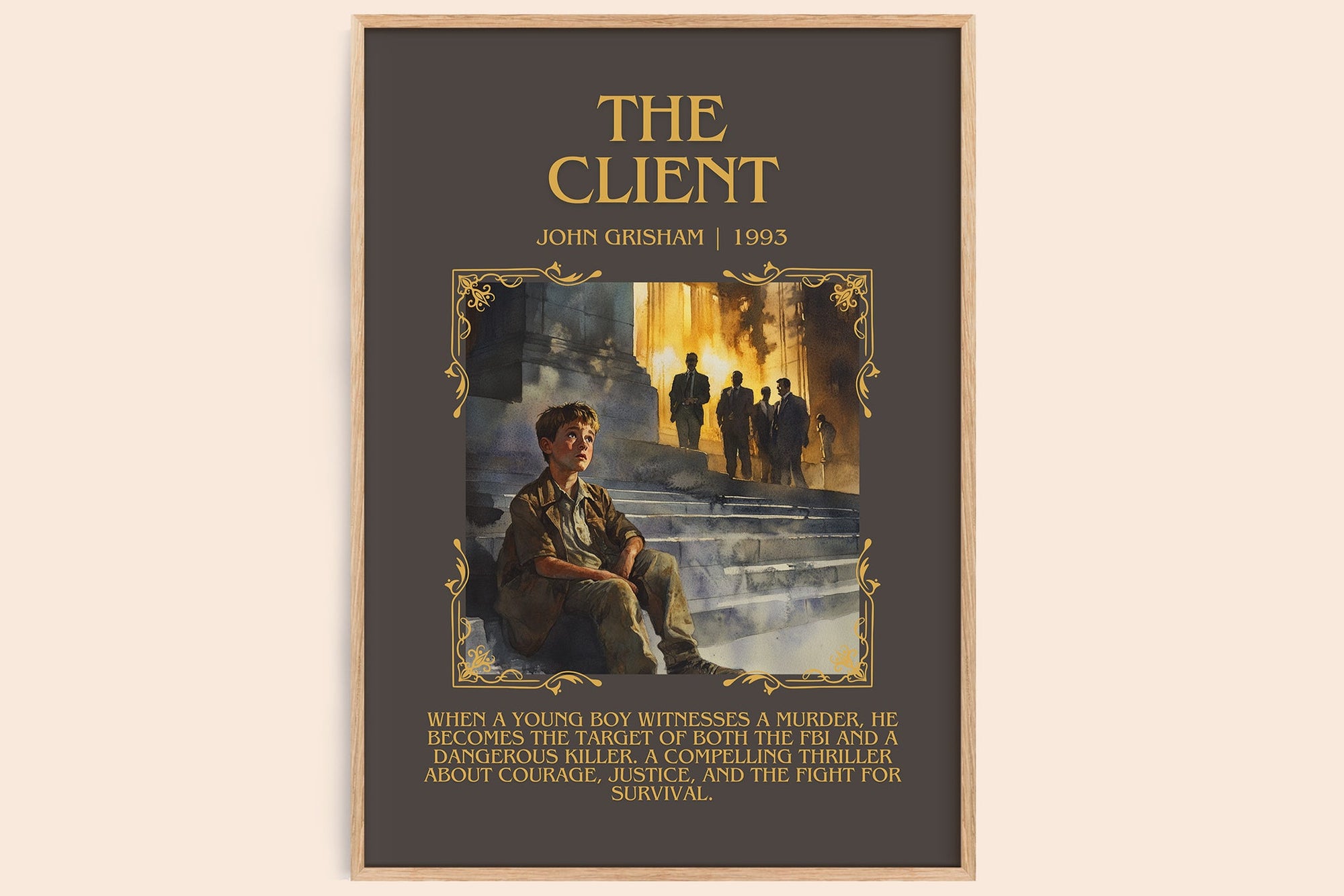 The Client minimalist book poster by John Grisham – framed literary art print