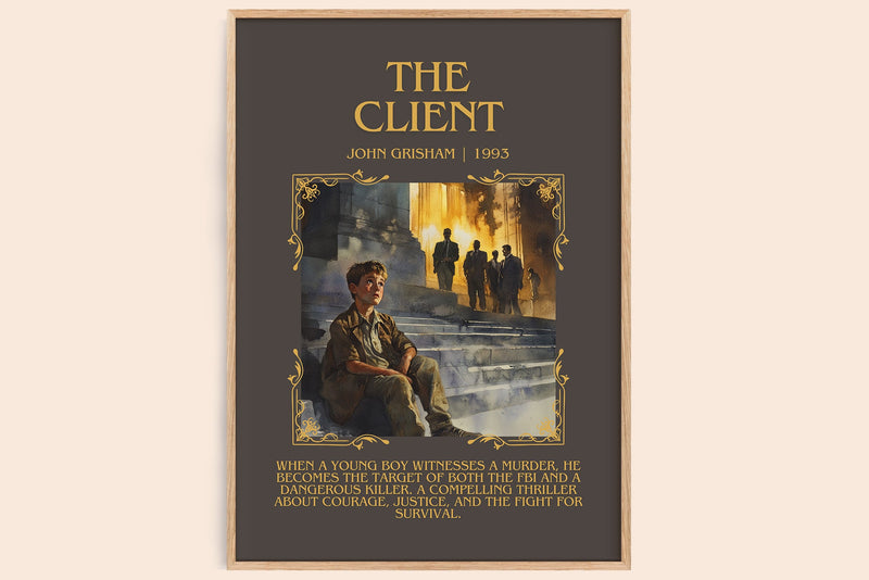 The Client minimalist book poster by John Grisham – framed literary art print