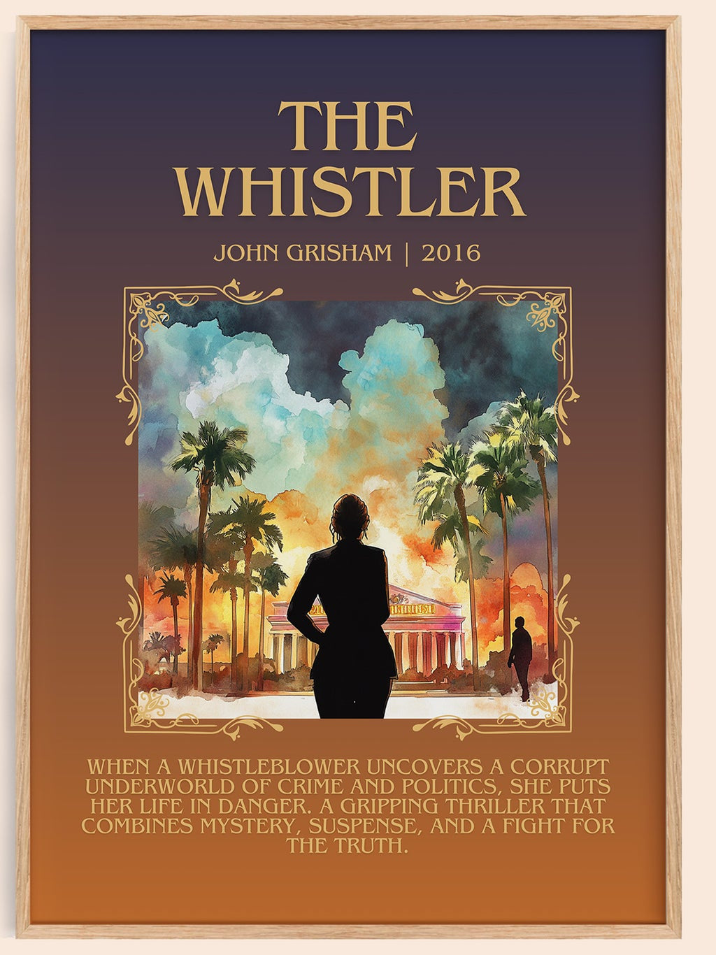 The Whistler minimalist book poster by John Grisham – framed literary art print