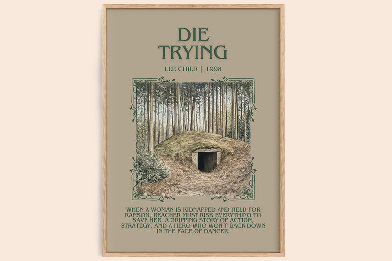 Die Trying minimalist book poster by Lee Child – framed literary art print