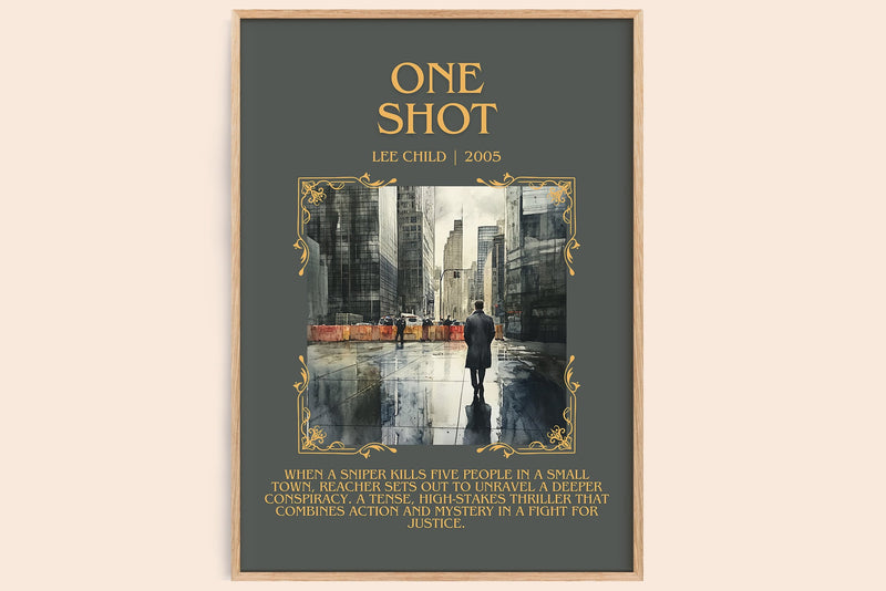 One Shot minimalist book poster by Lee Child – framed literary art print