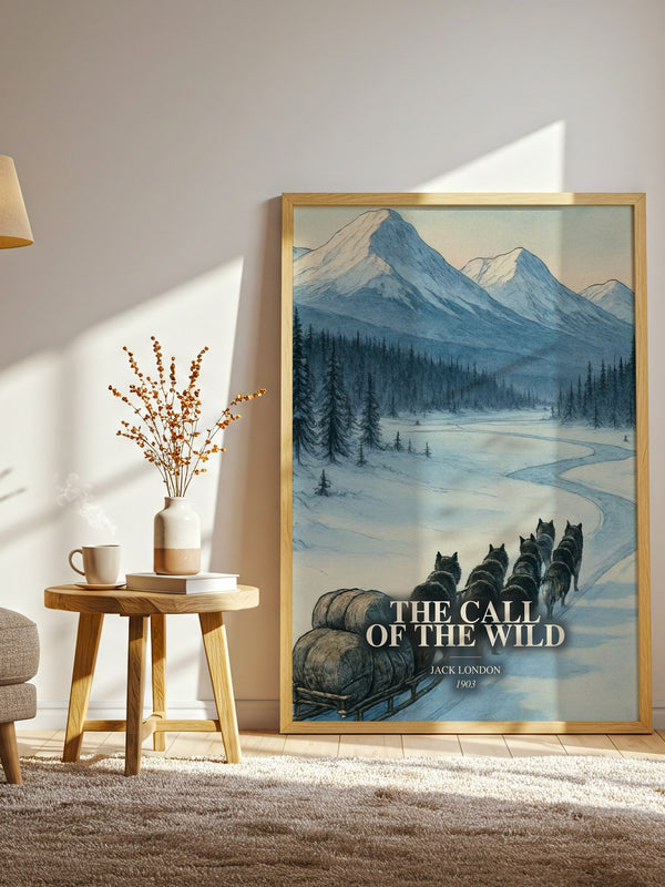 The Call Of The Wild watercolour print in frame leaning in hallway – adventure wall art