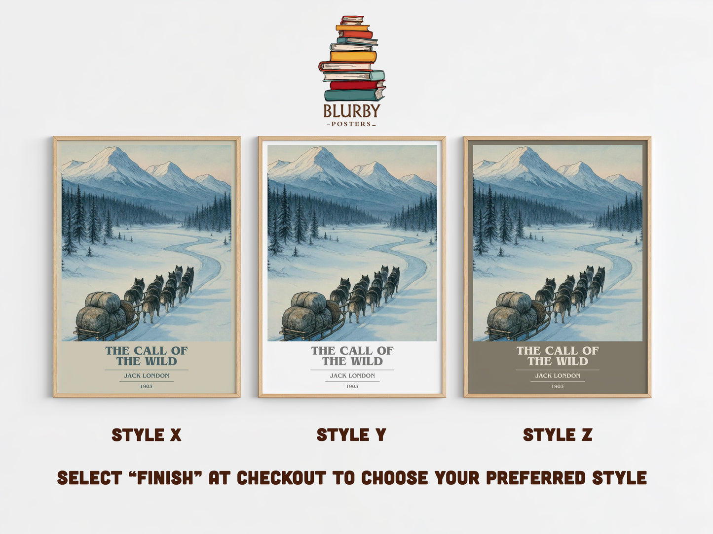 The Call Of The Wild book cover print in frame leaning in hallway – adventure wall art
