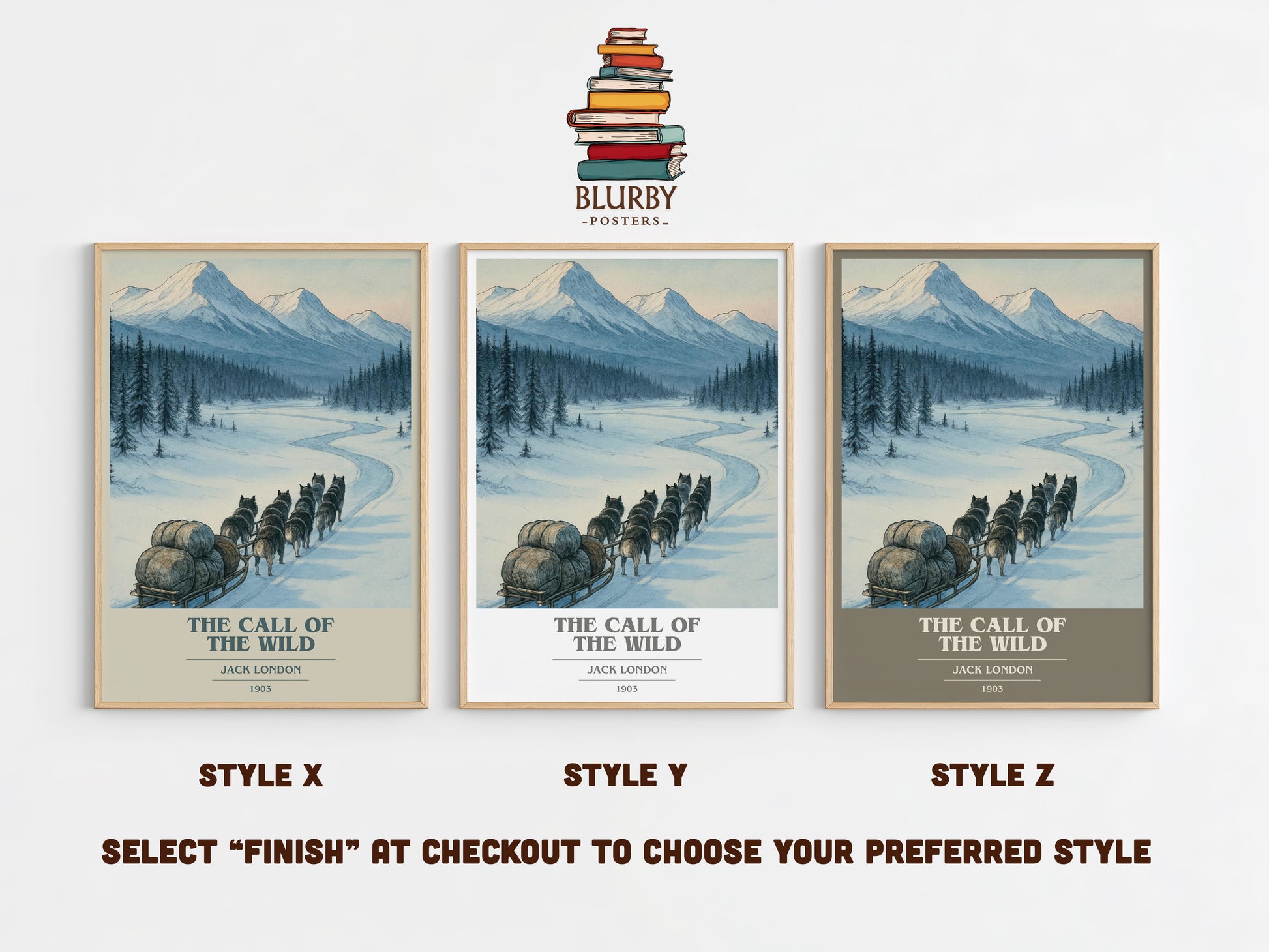 The Call Of The Wild book cover print in frame leaning in hallway – adventure wall art