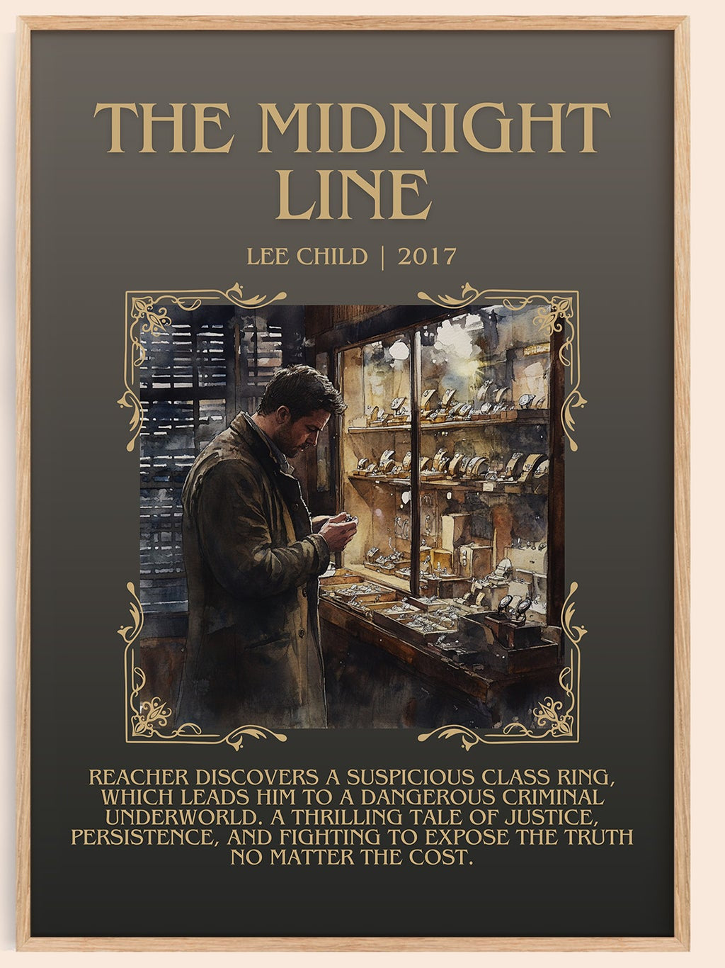 The Midnight Line minimalist book poster by Lee Child – framed literary art print